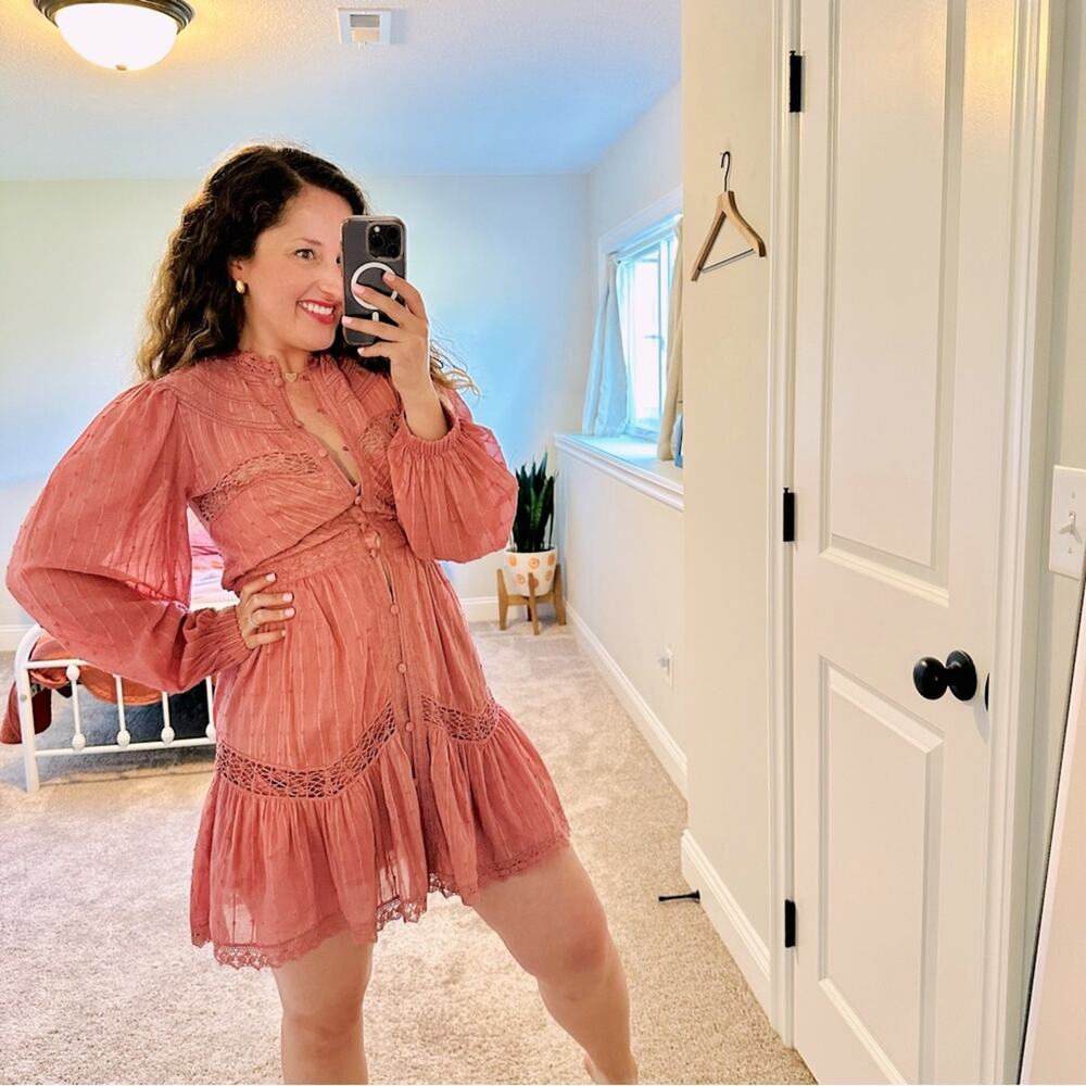 SEA New York Pink Button Front Lace Long Sleeve Mini Dress XS/S